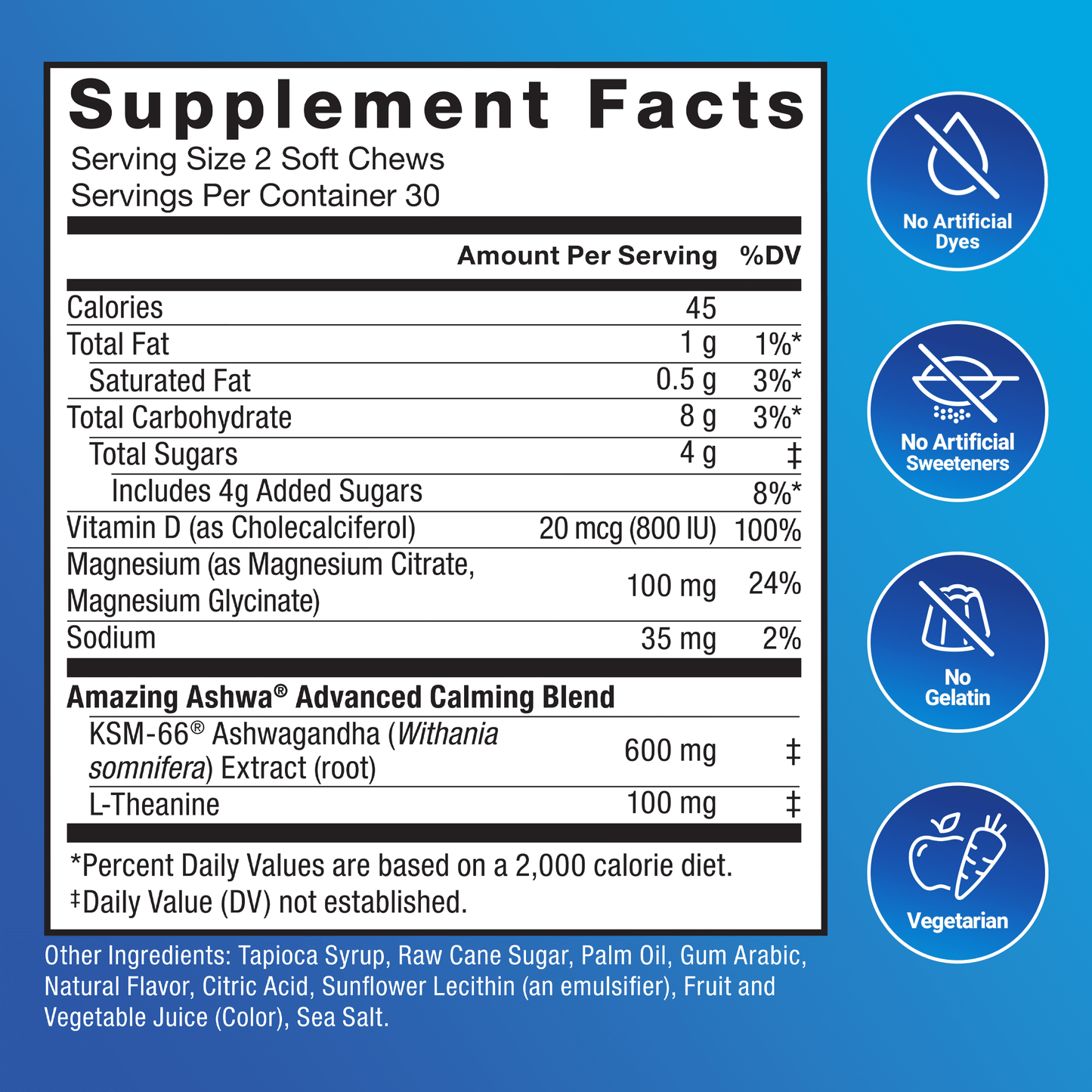 Amazing Ashwa Complete Calm Support, KSM-66 Ashwagandha for Stress Relief, Relaxation & Sleep, Blueberry-Pomegranate, 60 Soft Chews