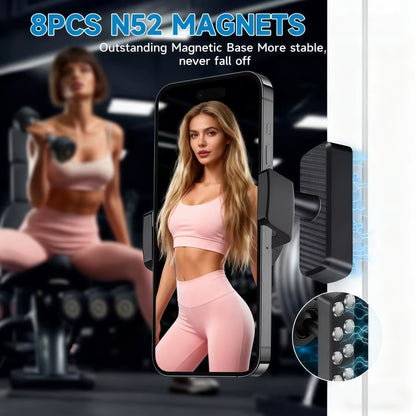 Portable Gym Magnetic Phone Holder with Magnet Base Attaches to Metal Surface, 360 ° Adjustable Gym Phone Holder Magnet Mount for A