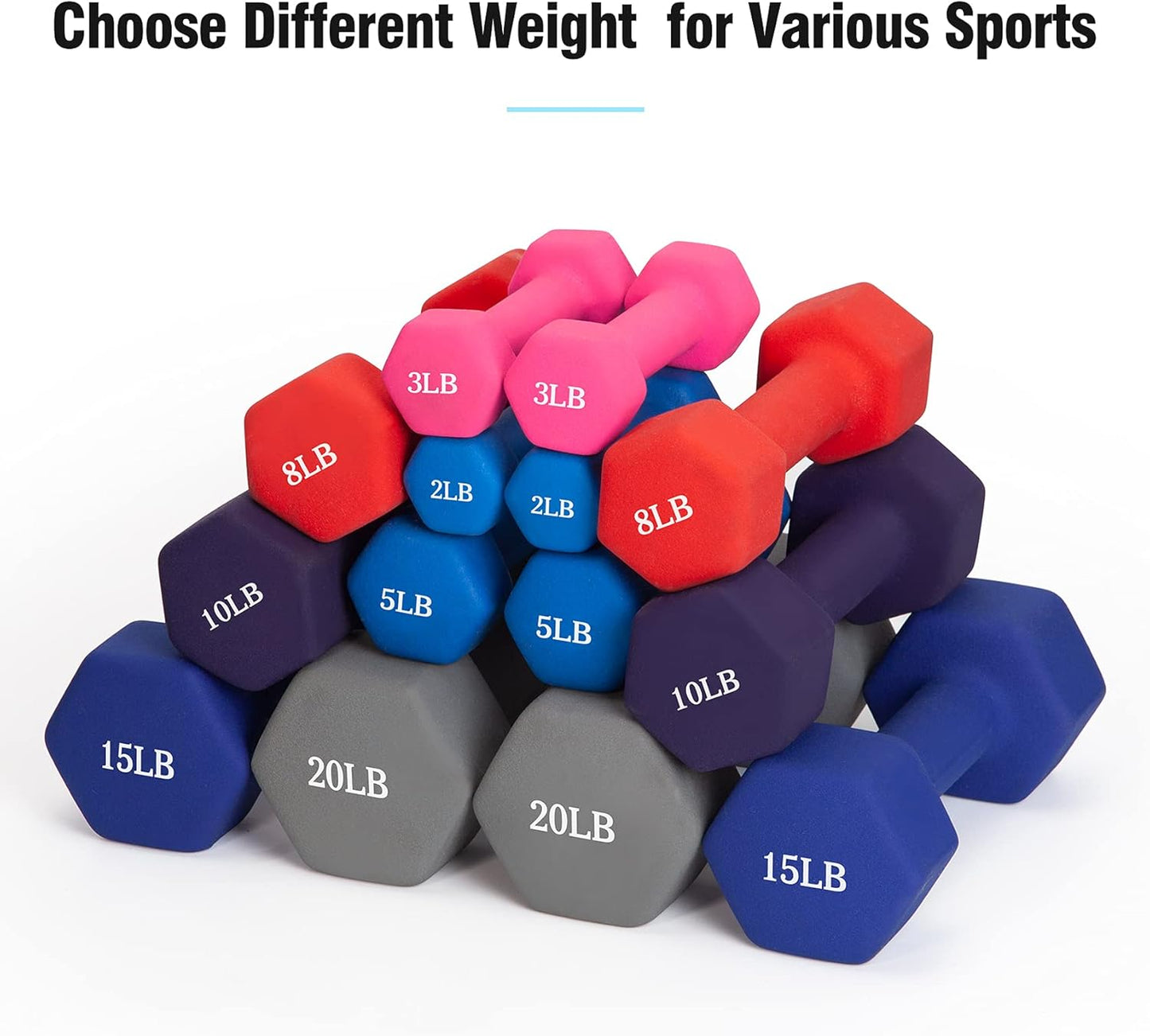 Dumbbell Set, 8Lb Pair Neoprene Coated Iron Dumbbells Hand Weights Set Barbell Exercise Fitness Hex Dumb Bell Free Weight Dumbbell for Women Men Home Gym Workout Strength Bodybuilding Training